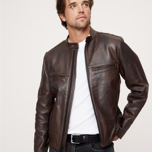 NWT Banana Republic Moto Espresso LEATHER BIKER JACKET - Picture 8 of 9
